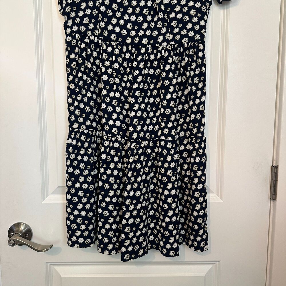 J. Crew Dress 4 Navy Blue Blurred Floral Teired Short Sleeve Mini A1380 - Picture 5 of 15